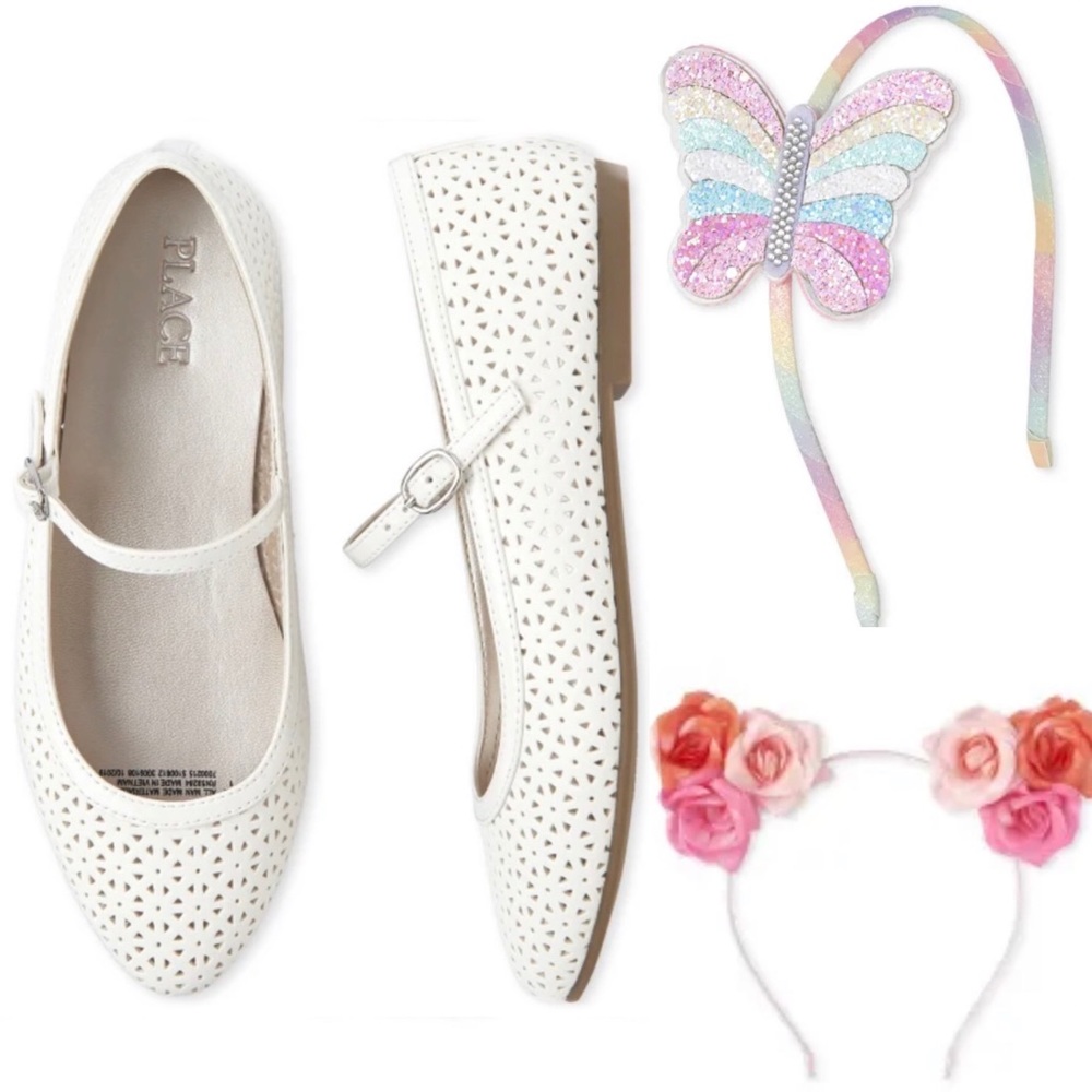 NWT • Children’s Place Ballet Flats + 2 Headbands